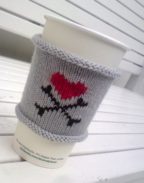Coffee Cozy - Coffee Cup Cozy - Heart & Crossbones - anti valentine - love heart - Valentines Day