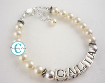Pearl Baby Name Bracelet - cream- all sizes