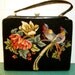 Vintage needlepoint & petit point bag purse birds of paradise big black tapestry