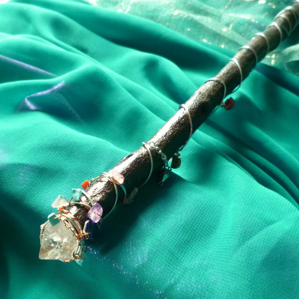 Crystal Wand Wire Wrapped Wand Gemstone Wood Wand by