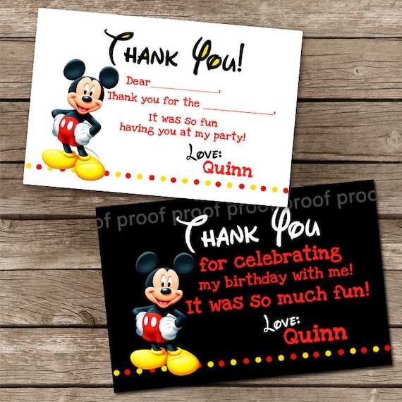 Coordinating Mickey Mouse Thank You Notes