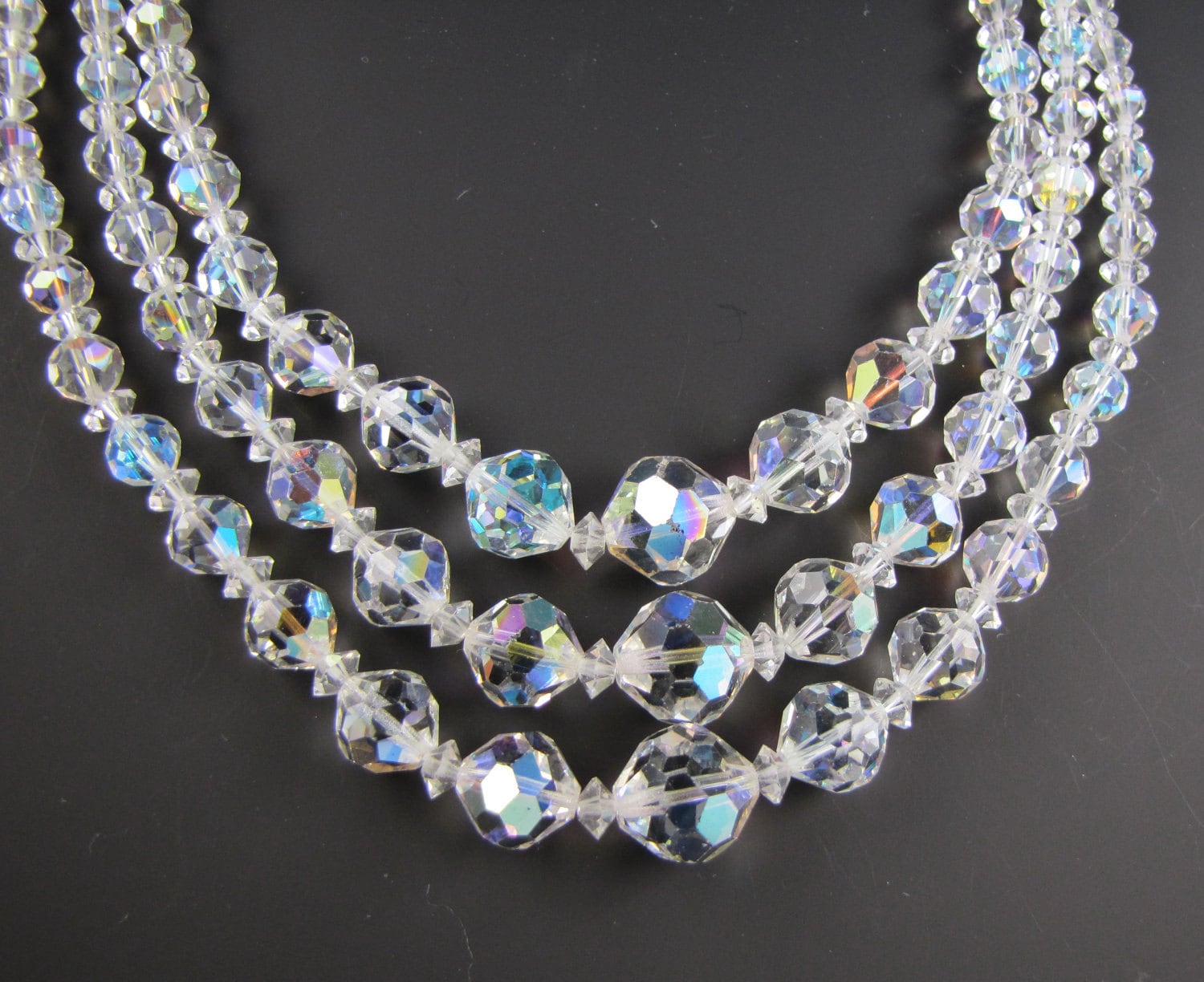 1950's Crystal Aurora Borealis Necklace by Vintagesiamese