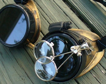 Steampunk Goggles glasses Victorian Time Travel Crazy Scientist's Oculo-Vision Tool---gldblck
