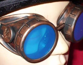 Steampunk Goggles Glasses AVIATOR Copper cyber gothic lenses----- Time Travel Crazy Scientist's Oculo-Vision Tool---