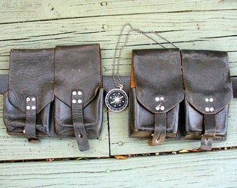 Bandolier Bandoleer Steampunk gothic Victorian military pirate Gun Holster BELT PostApocalyptic purse bag pouch--compass