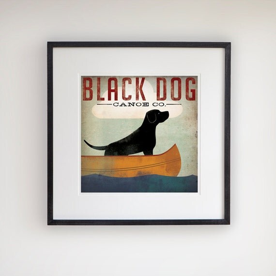 Items similar to FRAMED Black Dog Labrador Canoe Company graphic art