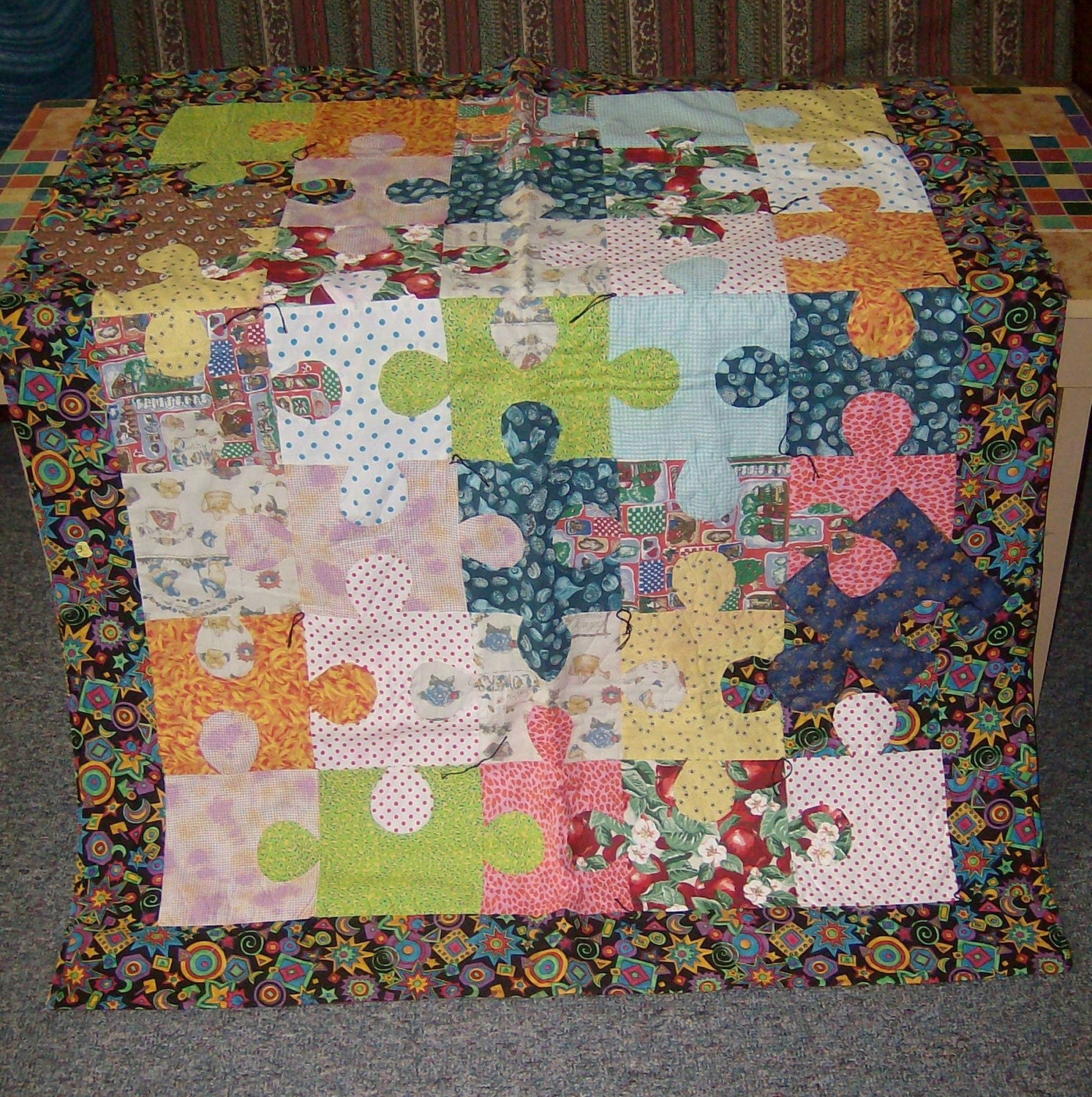 UNIQUE JIGSAW PUZZLE QUILT FREE SHIPPING by EmptyNestCrafts