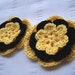 Appliques 2 hand crocheted flowers 3 inch embellishment sew on yellow black yellow