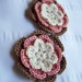 Appliques 2 hand crocheted flowers 2.5 inch embellishment sew on cotton naturally pink brown