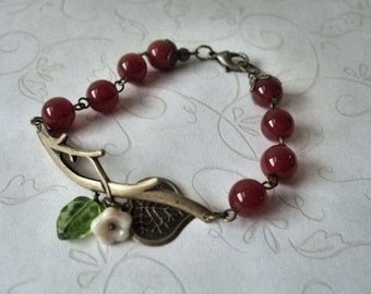 Twig and Carnelian Bracelet Antiqued Brass, Branch Bracelet