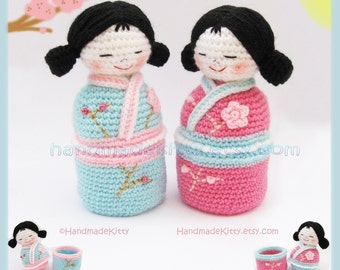 Japanese kokeshi girls jewelry box Amigurumi PDF Crochet Pattern by HandmadeKitty