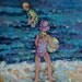 Children at the Beach, 9 x 12 inch acrylic seascape painting