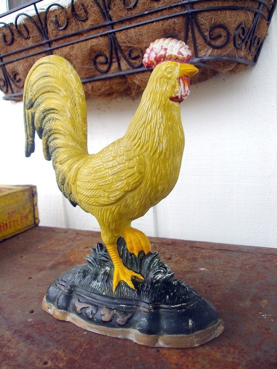 Vintage Rooster Cast Iron Door Stop Beautiful Bright Colors