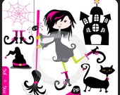 Halloween Trick or Treat 1 - witch, haunted house, cat, broom, ghost, vampire, spider web, grave - Personal and Commercial Use Clip Art Il_170x135