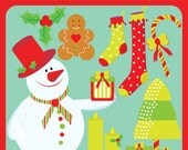 Traditions of Christmas - Snowman, Gingerbread Cookies, Candy Stick, Tree, Holly Berry - Commercial License Included Clipart Il_170x135