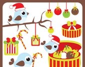 Christmas Birds and Ornaments - birds, winter trees, baubles, christmas birds, gifts, tree ornaments - Personal and Commercial Use Clipart Il_170x135