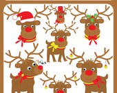 Christmas Reindeers - santas reindeer, holly berries, reindeer santa hat, baubles, fun horns - Personal and Commercial Use Clipart Il_170x135