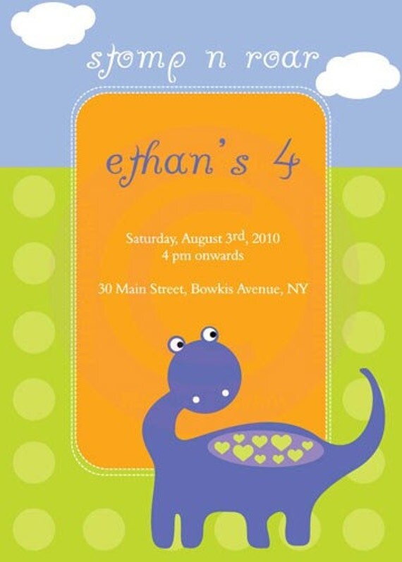 Dinosaur Roaring Invitation DIY Printable for Birthday Party or Baby Theme 5x7 Card Il_570xn
