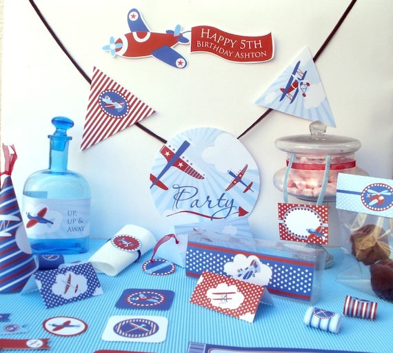 Flying High Airplanes Baby Shower or Birthday Custom Printable Party Kit Package Il_570xn
