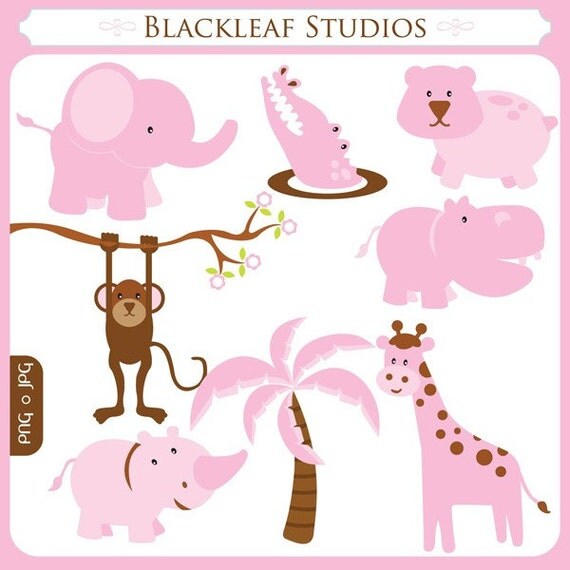 Cute Baby Pink Forest Animals - Girls Scrapbooking Clip Art Instant Download Il_570xn