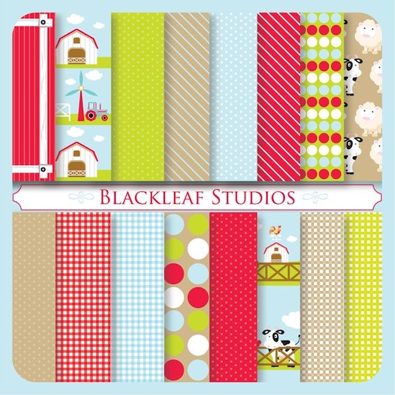 Barnyard Animals Digital Paper for Scrapbooking, Cards, Invites, Photographers Marketing Kits, Crafts Il_570xn