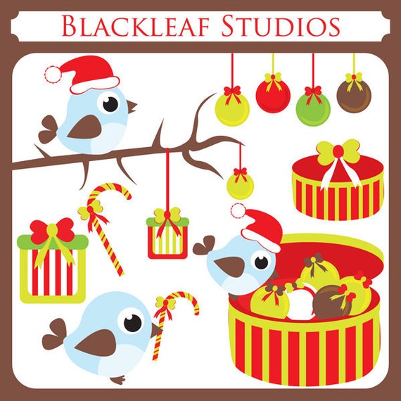 Christmas Birds and Ornaments - birds, winter trees, baubles, christmas birds, gifts, tree ornaments - Personal and Commercial Use Clipart Il_570xn