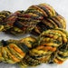 Garden Greens n Golds Handspun Yarn Merino Wool Thick and Thin Art Yarn 85 yards Spiral thread plied