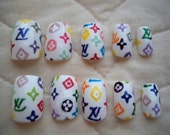 Items similar to Louis Vuitton White Multicolore Print Nails on Etsy