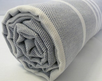 Turkish Bath Towel...PESHTEMAL(101) Dark Blue-White