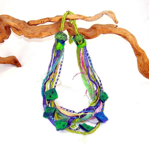 Multistrand Fiber Necklace Felt Necklace Textile Necklace