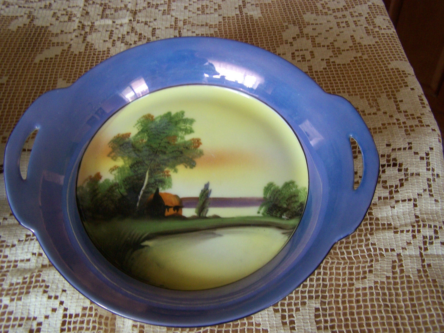 NORITAKE Handpainted plate w/handles by SierraTraders on Etsy