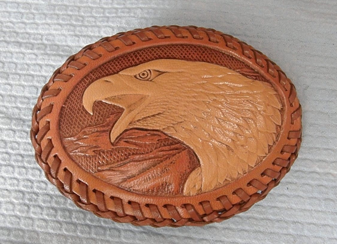 Leather Covered Belt Buckle w/ Eagle