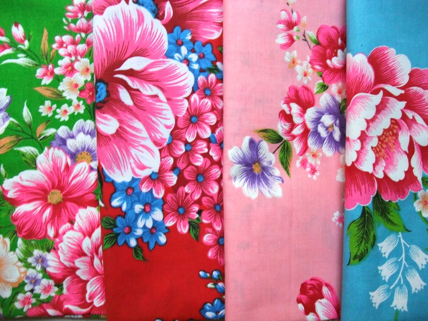 Floral Taiwan Hakka Fabric Blue Green Pink & Red