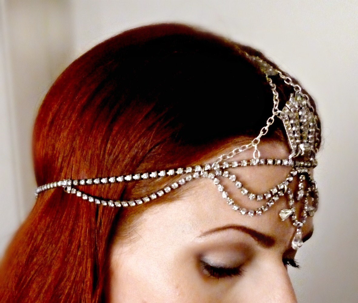Art Deco Headpiece Vintage Rhinestone Headdress Art Deco