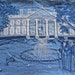 embroidered colonial pillow cover . white house needlepoint in blue .sale