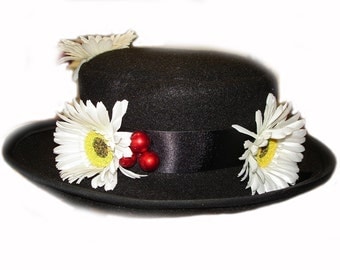Custom Boutique MARY POPPINS Inspired Nanny's Black Hat