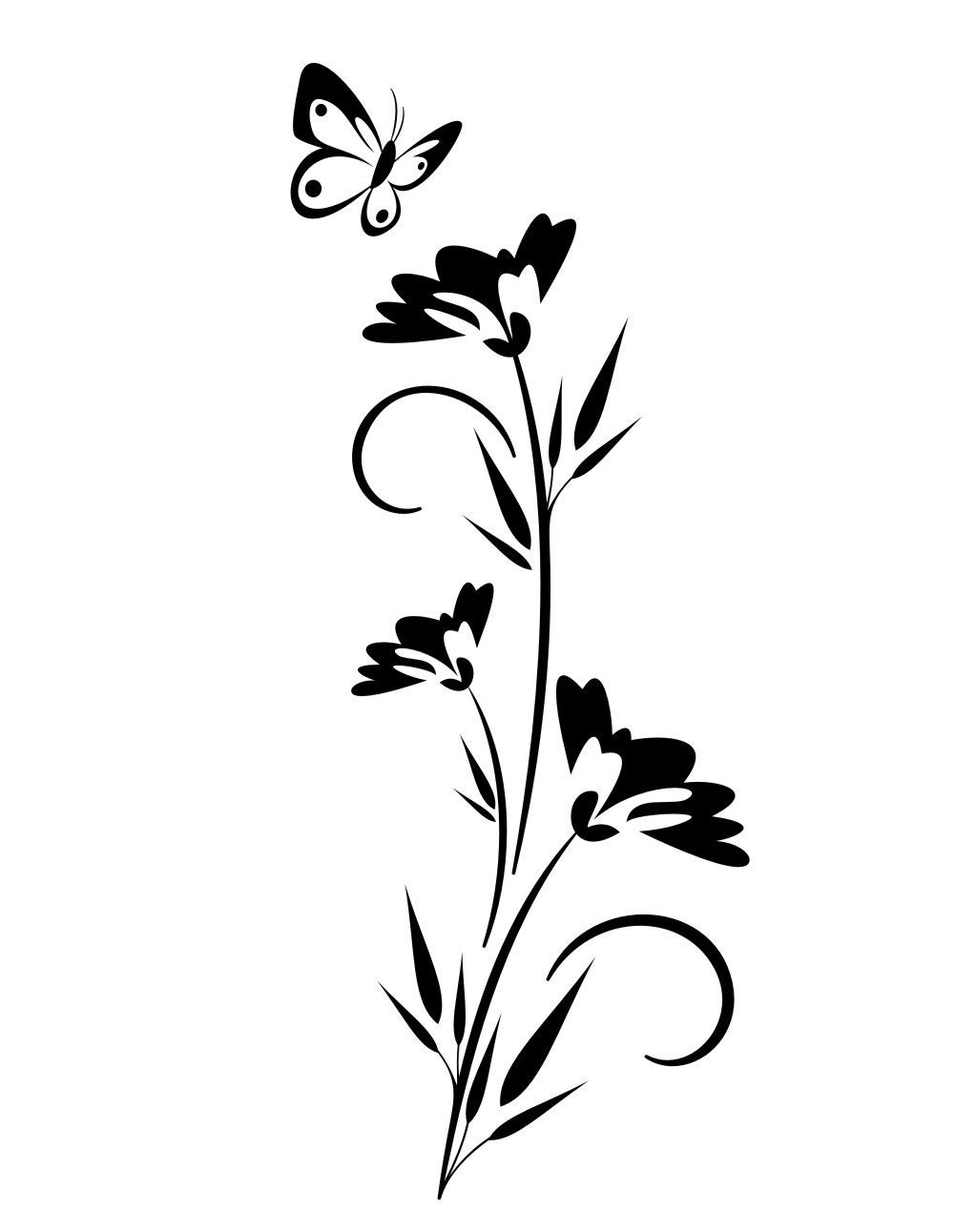 Flower Stem with butterfly vinyl wall decal