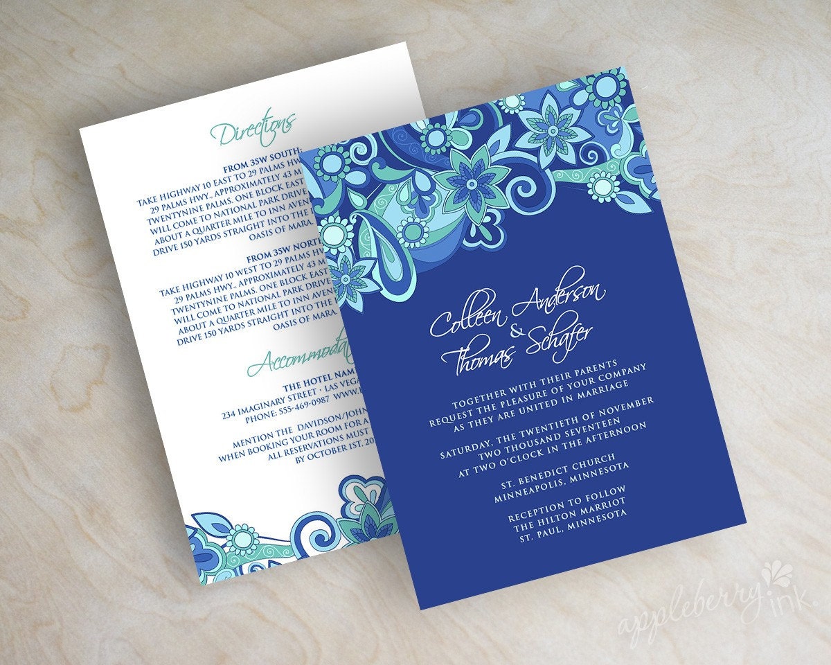 Blank navy blue wedding invitations