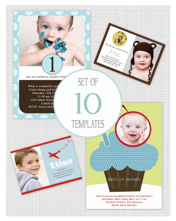 INSTANT DOWNLOAD: 10 PSD boys birthday party invitation templates. Mini Pack 8. Il_570xn