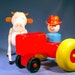 Vintage Fisher Price Little People Blue Wood Farmer with Tractor and White Cow - Take 15% off