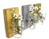 Shabby chic vases sconce mason jar wood vase wall decor cottage decor - set of THREE