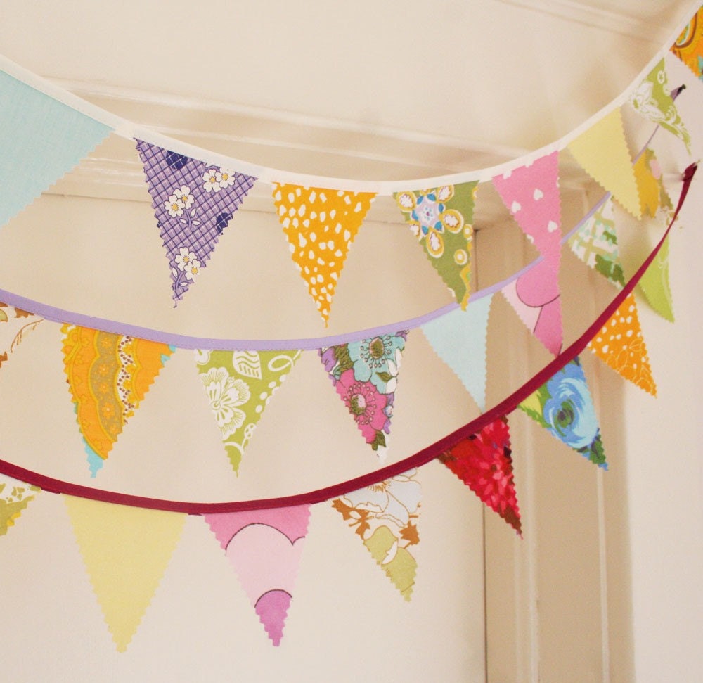 Fabric Bunting Banner Upcycled Vintage Fabrics Bright Hues