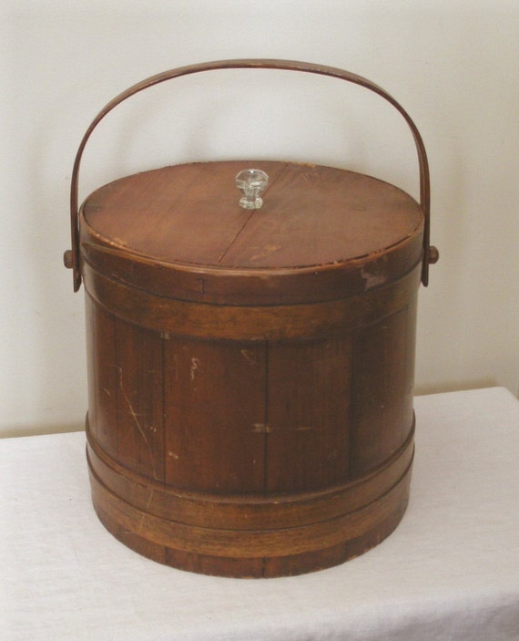 Vintage Wooden Firkin Sewing Box Bucket
