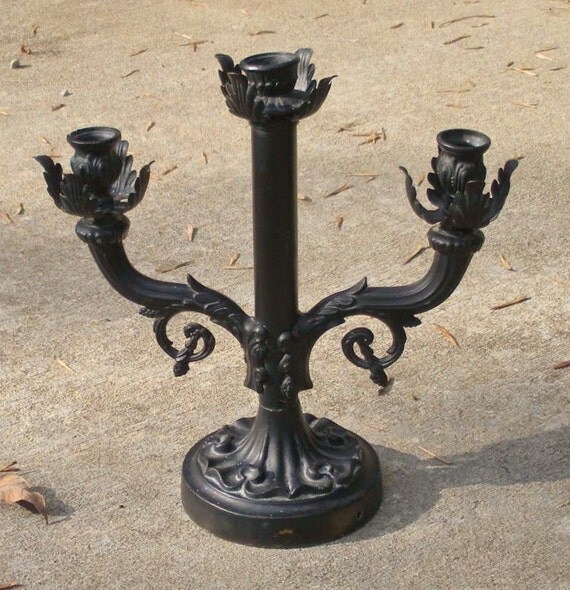 Vintage Cast Iron 3 Arm Leaf Candelabra