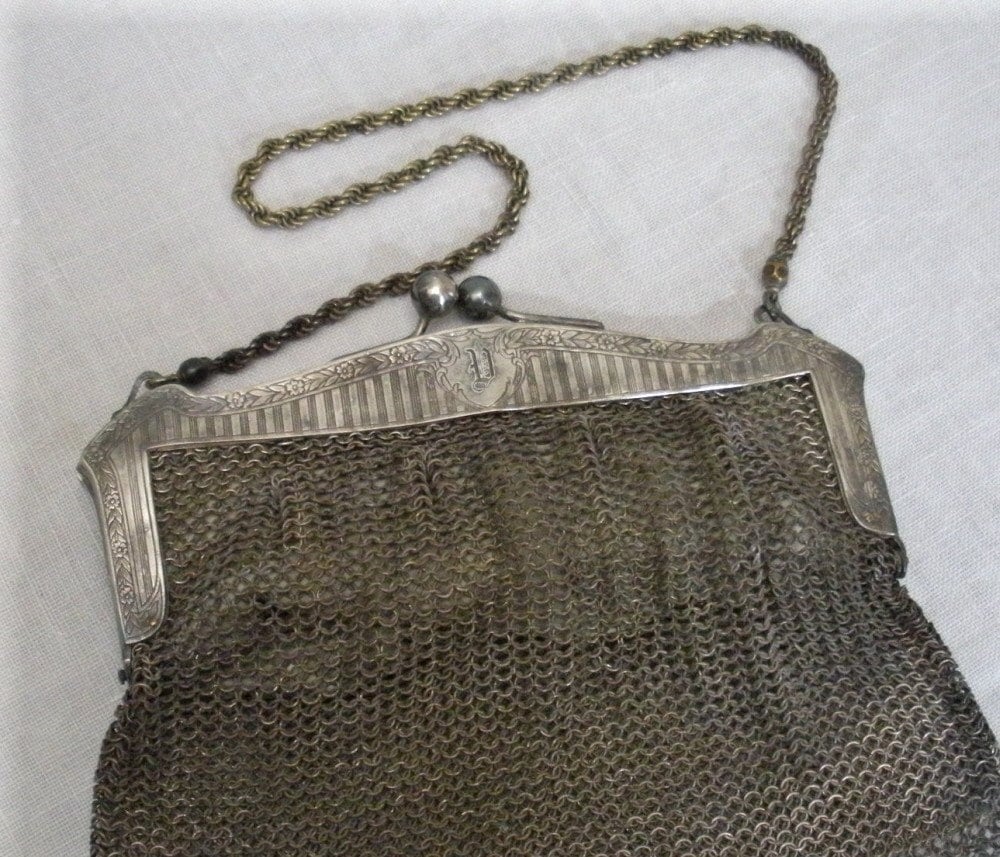 Antique German Silver Chain Mail Purse 1911 Link Bag