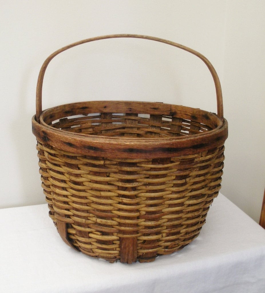 Antique Primitive Gathering Basket Large by WildrosePrimitives