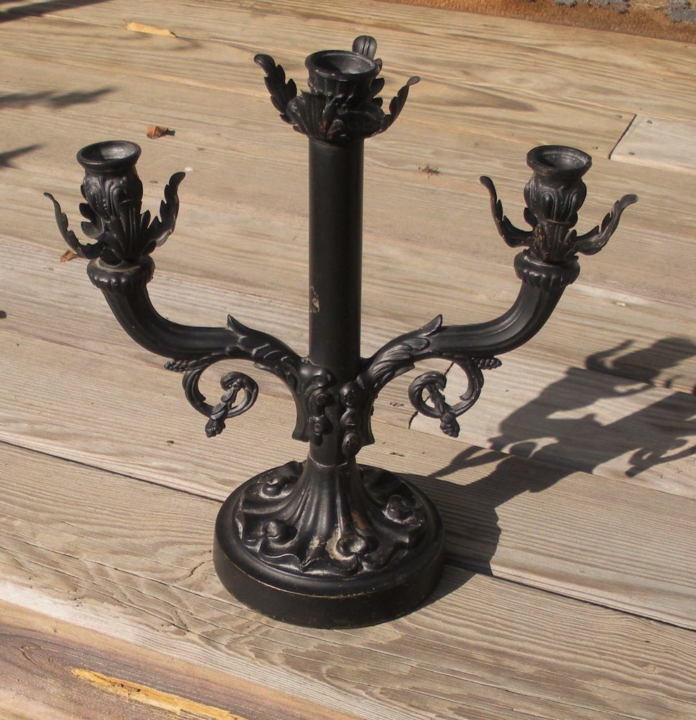 Vintage Cast Iron 3 Arm Leaf Candelabra