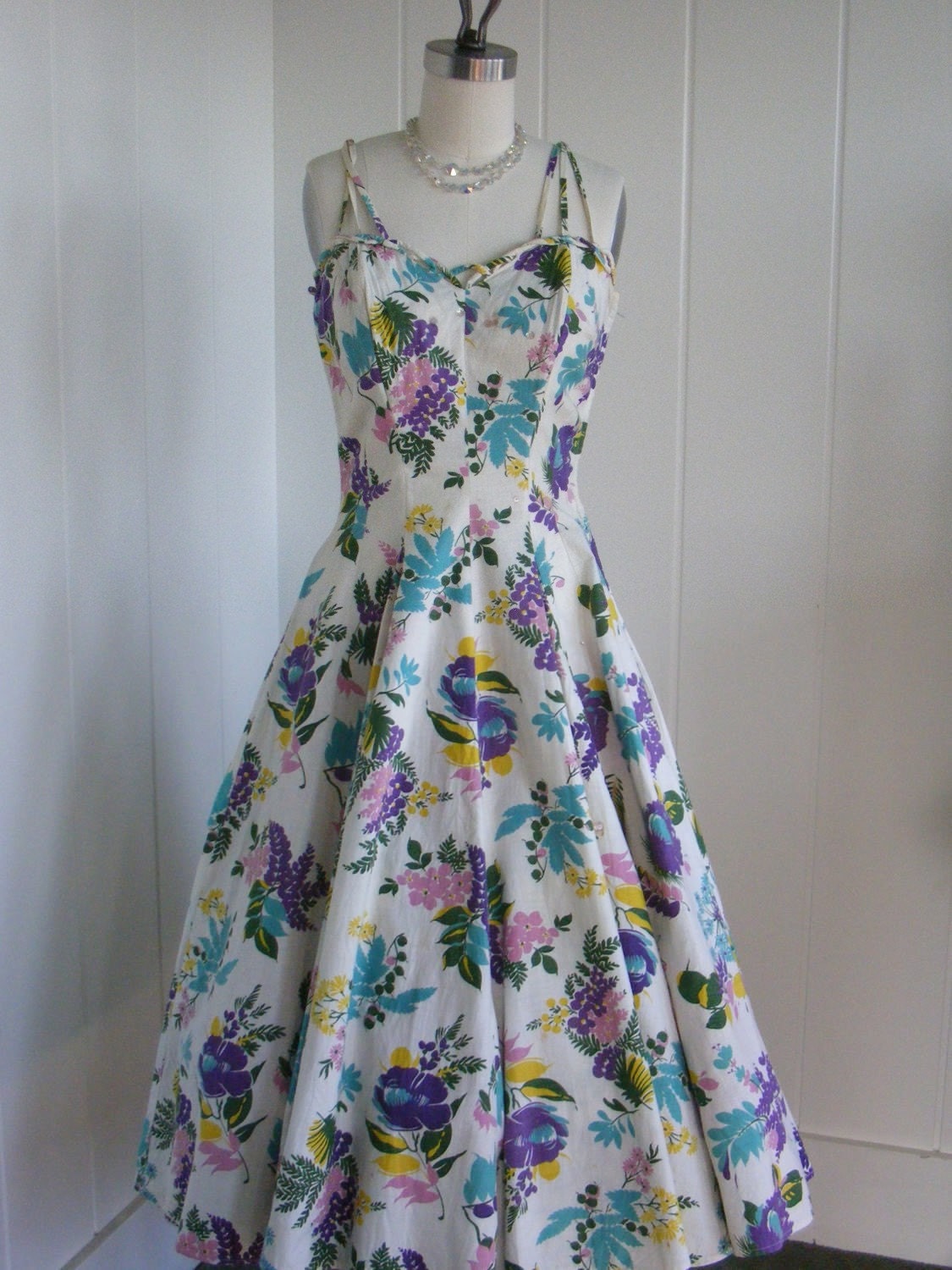 1950's VIntage White and Floral Day Dress by Fred Perlberg