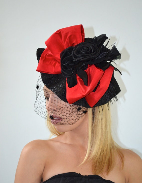 Red and Black Derby fascinator hat
