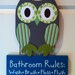 Wooden Owl Bathroom Rules Sign